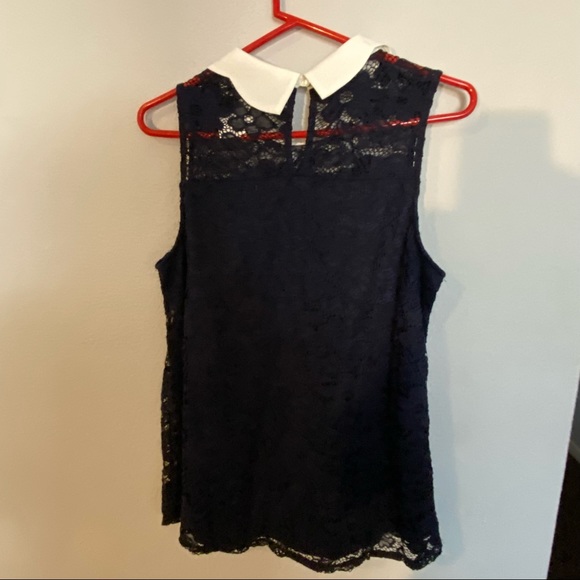 Faith and Joy Navy Blue sleeveless lace womens top size Large - Picture 3 of 6